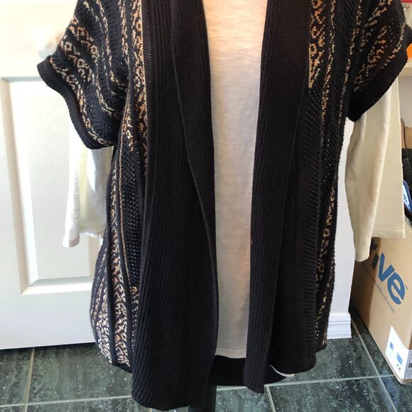 Ruby Rd. black, gold, brown open -front knit Sweater Vest, M - Picture 2 of 9